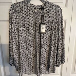 Adrianna Papell Black and White Floral Blouse